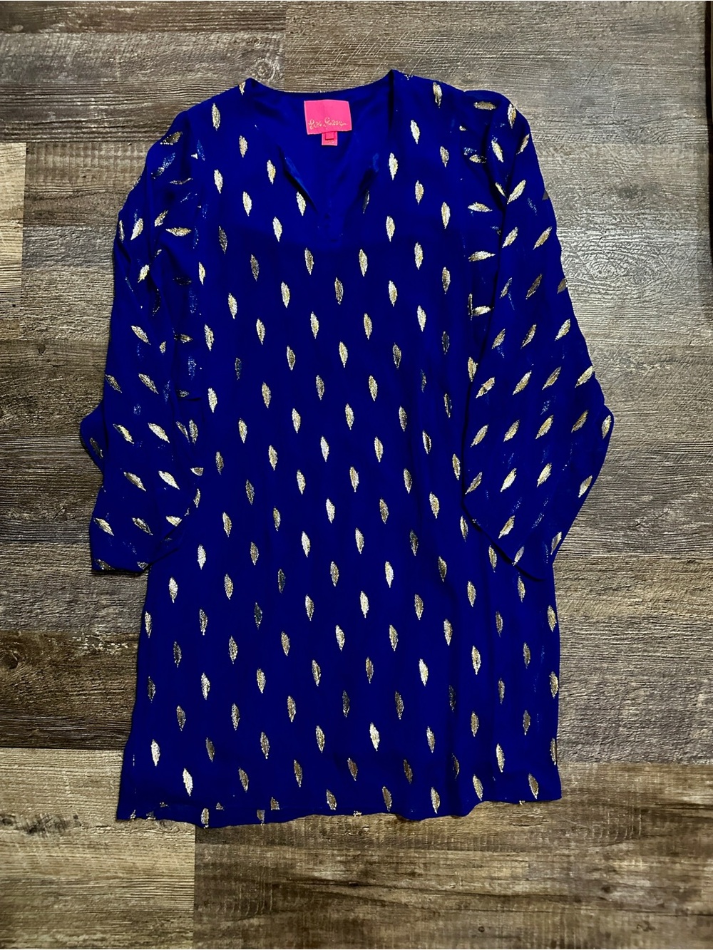 Lilly Pulitzer Shalynn Silk Metallic Caftan Dress Royal Blue/Gold Size 2 EUC